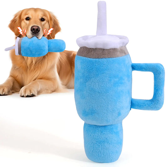 BABORUI Cute Squeaky Dog Toys Cup Dog Birthday Toy for Aggressive Chewers Safety Design Dog Toys for Small/Medium/Large (Blue)