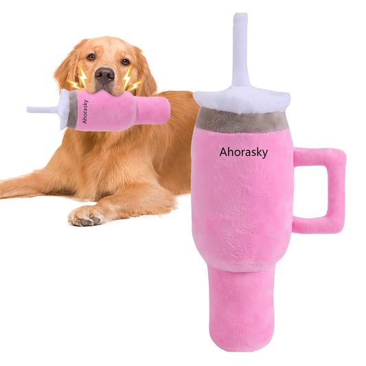 Ahorasky Cute Squeaky Dog Toys Cup - Soft Tumbler for Small/Medium/Large Dog (Pink)